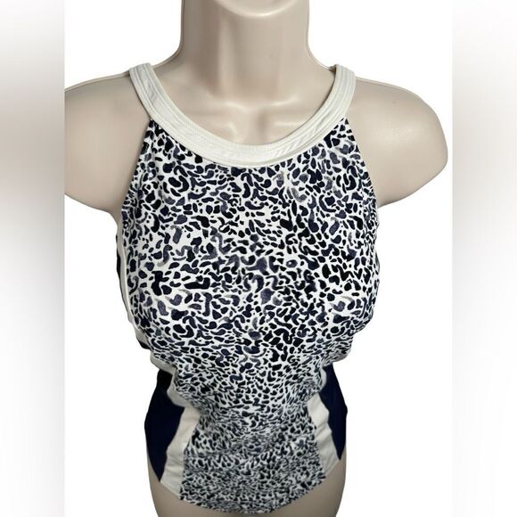 Athleta Navy Blue & White Leopard Print Zimbabwe One Piece Swimsuit Size 36 B/C - Picture 4 of 12